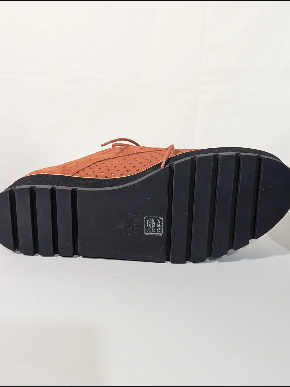 Eileen Fisher Perforated Leather Platform Oxfords Women’s Size 9 Cognac Lace Up